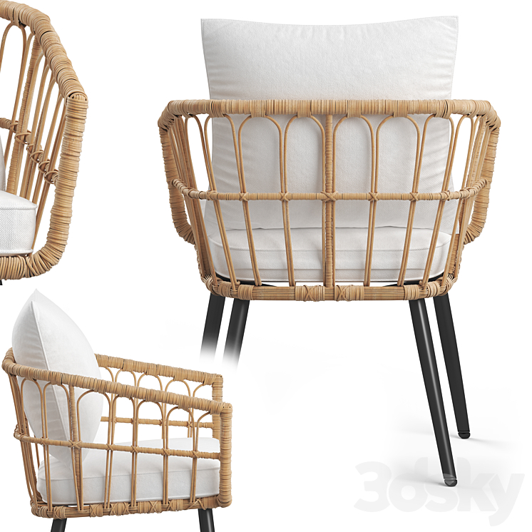 Aliyah Wicker Rattan armchair 3DS Max - thumbnail 2