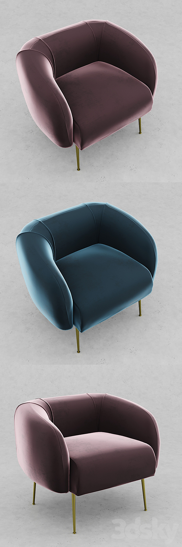 Allie Chair Velour Petro – Plum 3DSMax File - thumbnail 2