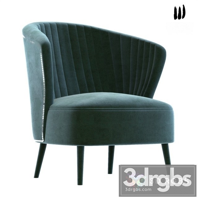 Andrew Martin White Velvet Curved Cocktail Chair 3dsmax Download - thumbnail 1