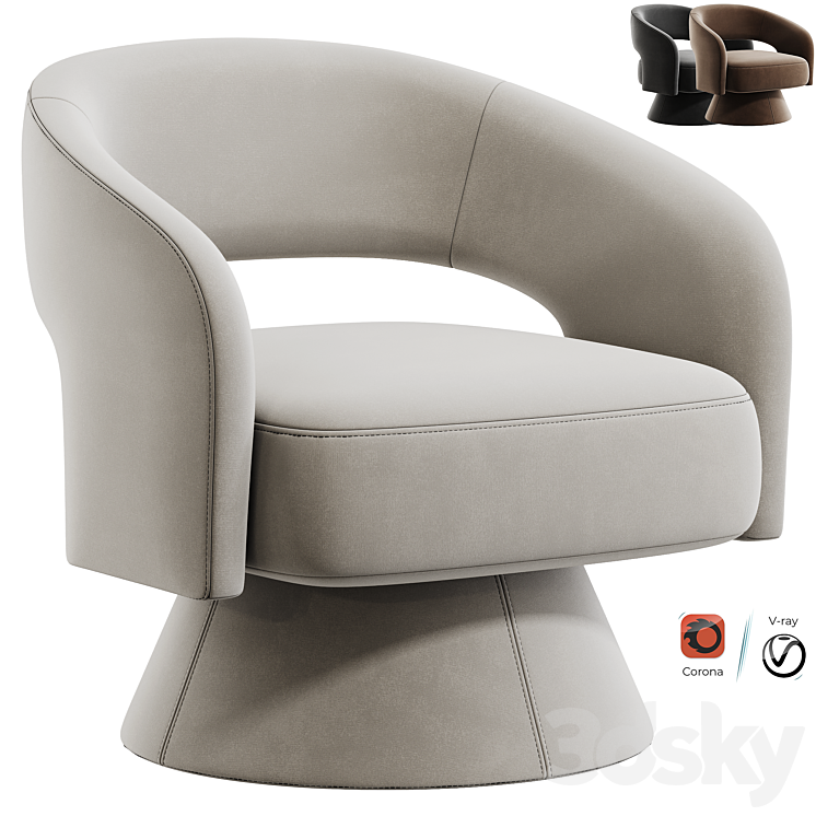 Aracelly Upholstered Swivel Barrel Chair 3DS Max Model - thumbnail 1