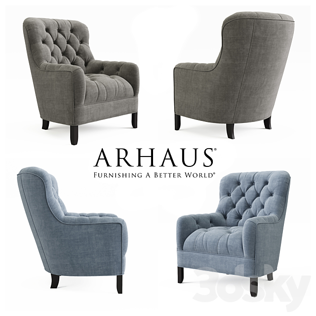 ARHAUS CLUB 34”TUFTED UPHOLSTERED CHAIR IN TWEED 3DSMax File - thumbnail 1