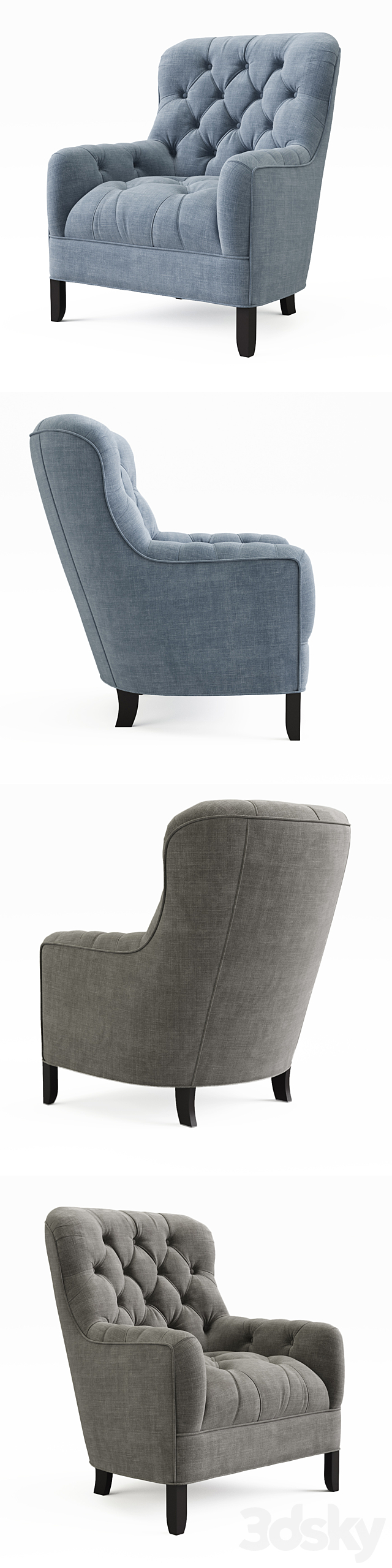 ARHAUS CLUB 34”TUFTED UPHOLSTERED CHAIR IN TWEED 3DSMax File - thumbnail 2