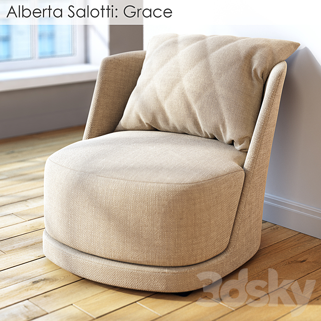 Armchair Alberta Salotti Grace 3DS Max Model - thumbnail 2