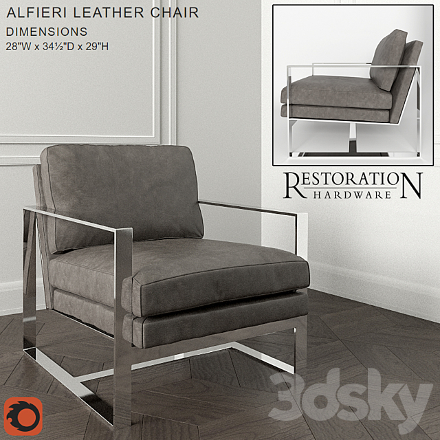 Armchair Alfieri Leather Chair 3DSMax File - thumbnail 2