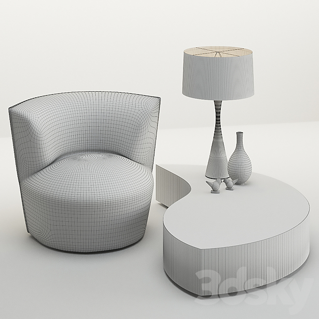 Armchair and coffe table Emanuel Ungaro 3ds Max - thumbnail 2