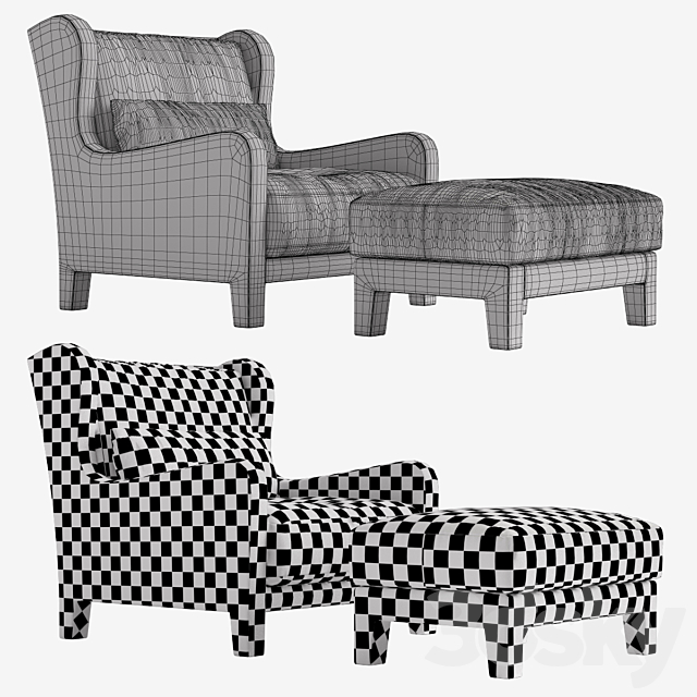 Armchair and pouf Armchair_Foster Soft_Meridiani_h90 x l88 x d97 3ds Max - thumbnail 3