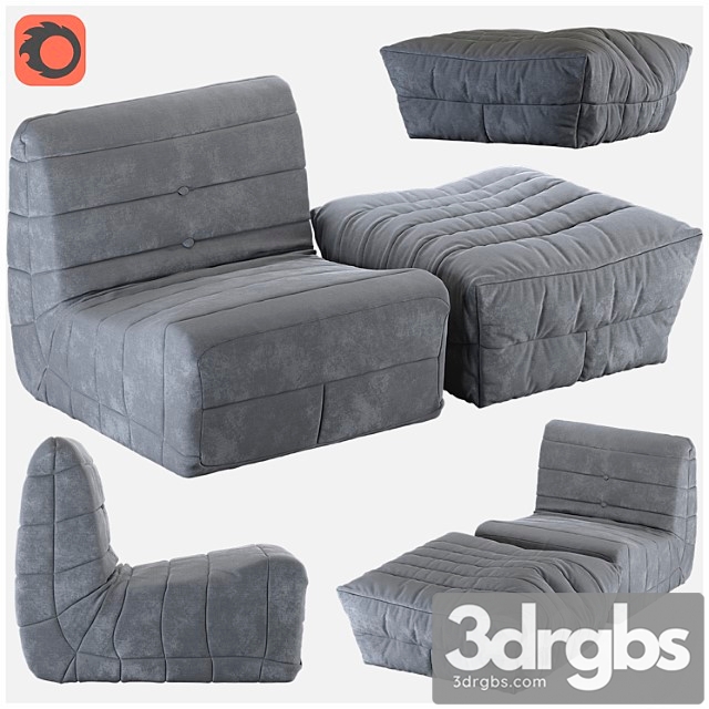 Armchair And Pouf French Frameless Technology Foam 3dsmax Download - thumbnail 1