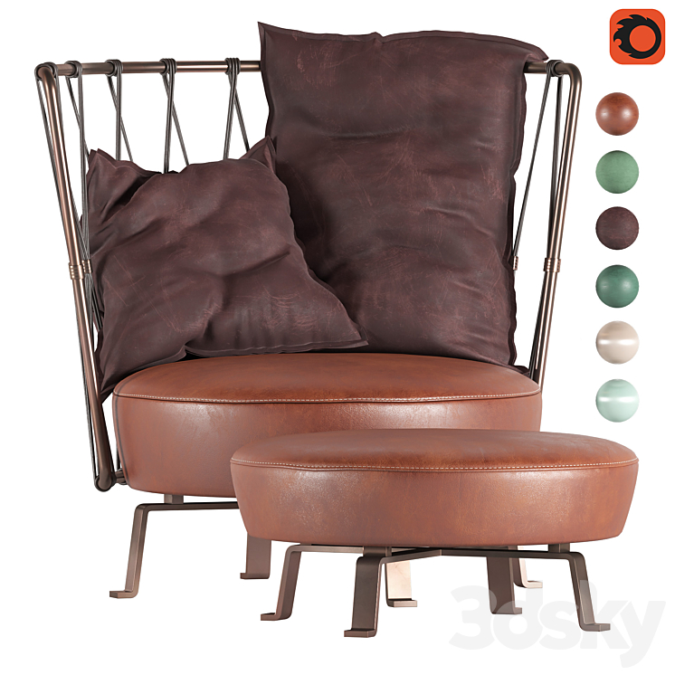 Armchair and Pouffe Baxter Pedro 3DS Max Model - thumbnail 1