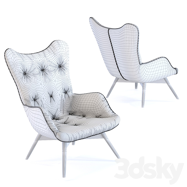 Armchair Angels Wings Black Brown 3dsMax Model - thumbnail 2