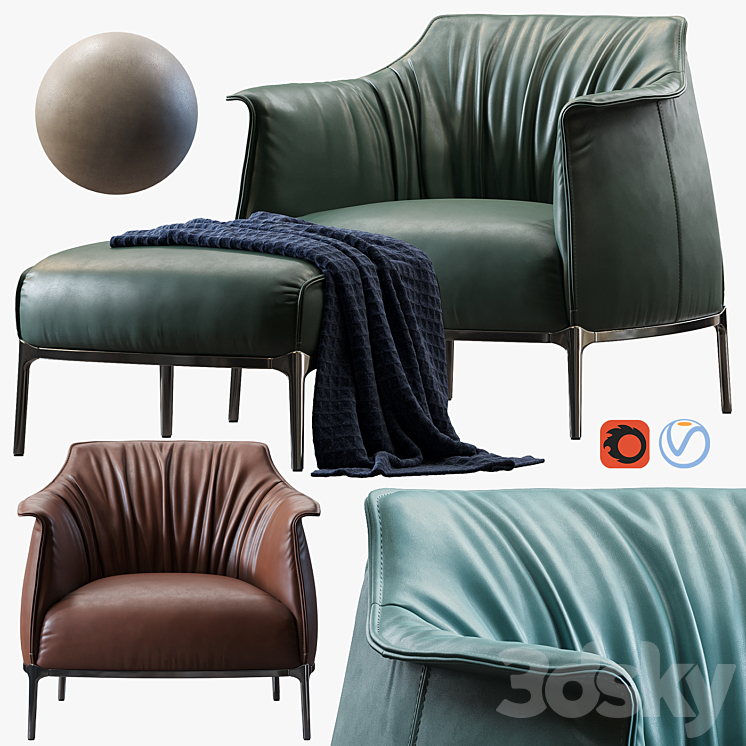 Armchair Archibald by Poltrona Frau 3DS Max Model - thumbnail 1