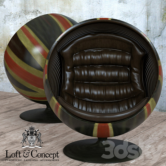 Armchair Ball Pod Chair Union Jack & Brown Leather 3DS Max Model - thumbnail 2