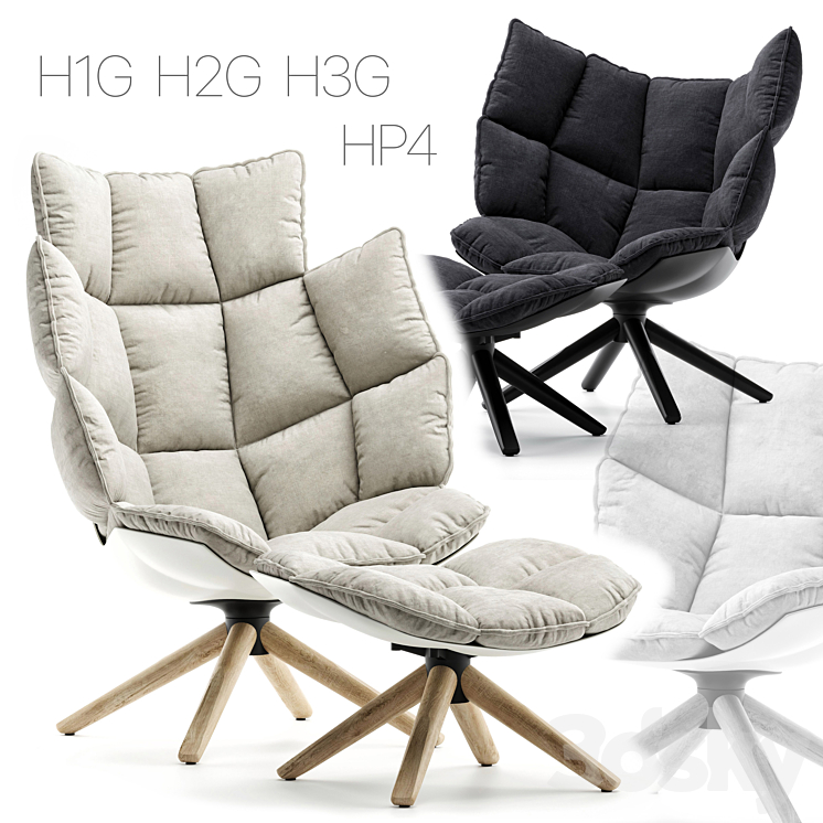 Armchair B&B Italia Husk (H1G H2G H3G HP4) 3DS Max Model - thumbnail 2