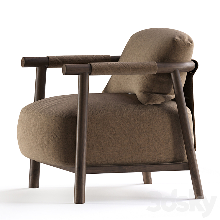 Armchair brown 3DS Max Model - thumbnail 2