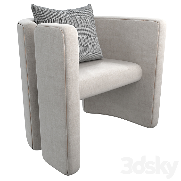 Armchair Con S34 white 3DS Max Model - thumbnail 3