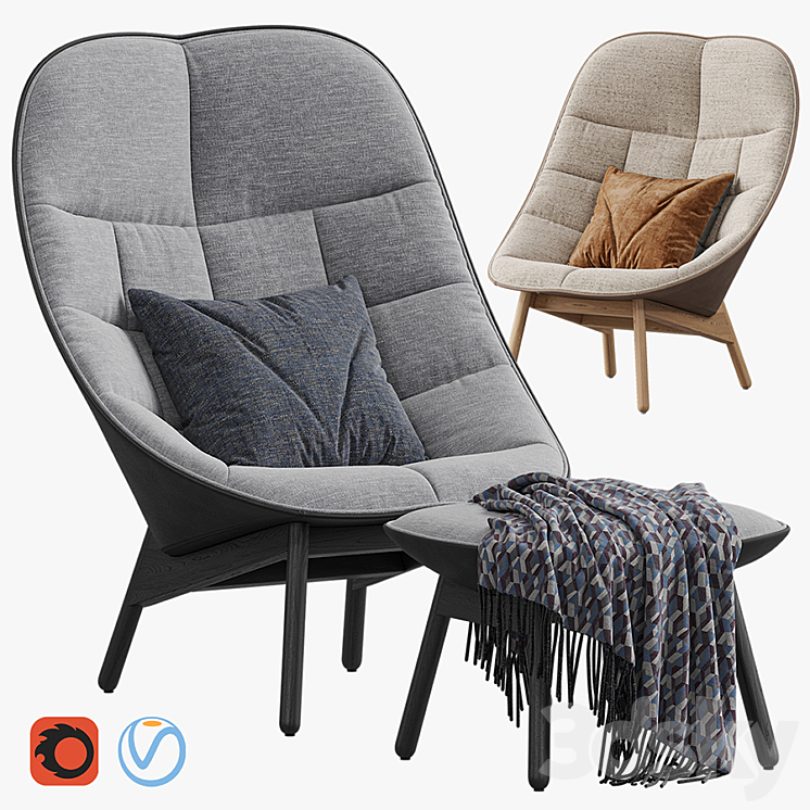 Armchair HAY Uchiwa Lounge Quilted 3DS Max Model - thumbnail 1