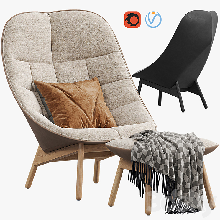 Armchair HAY Uchiwa Lounge Quilted 3DS Max Model - thumbnail 2