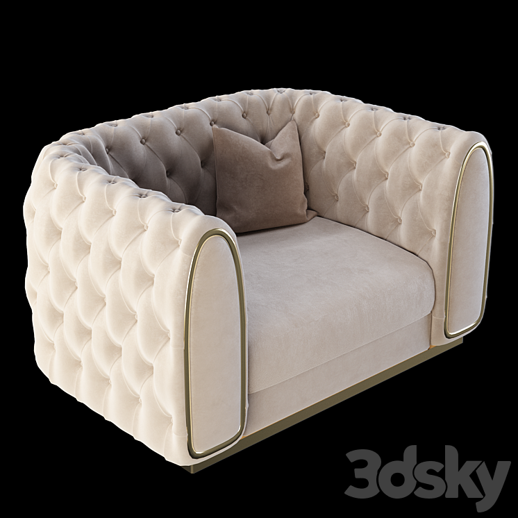 Armchair Homary Luxury Velvet Chesterfield Sofa 3DS Max Model - thumbnail 3