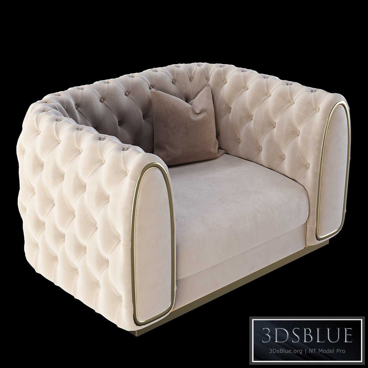 Armchair Homary Luxury Velvet Chesterfield Sofa 3DS Max - thumbnail 3