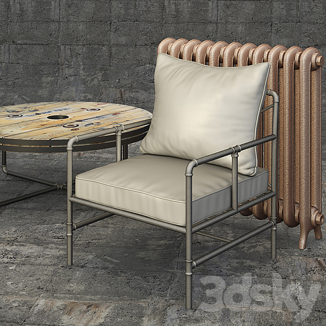 Armchair Houzz Tallahassee + Table 3ds Max - thumbnail 1