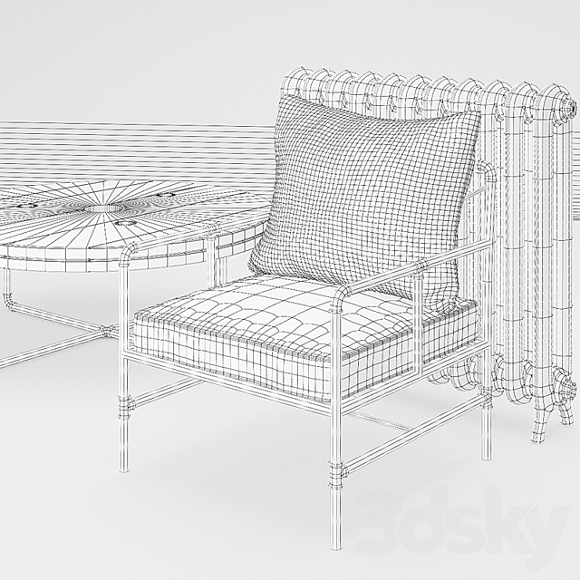 Armchair Houzz Tallahassee + Table 3ds Max - thumbnail 2