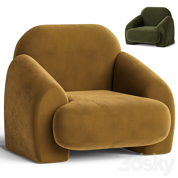 Armchair in bouclé fabric Machoa 3DS Max Model - thumbnail 3