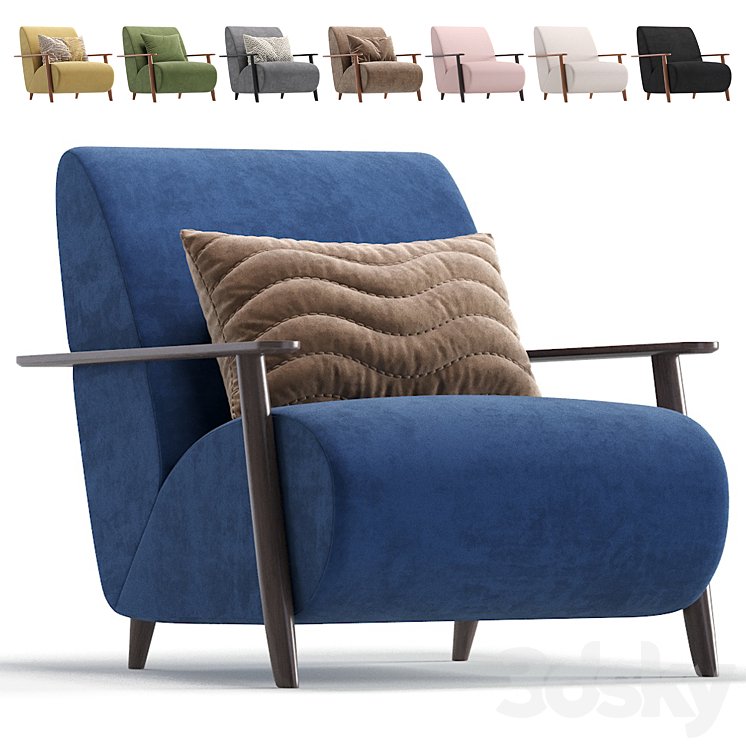 Armchair Marthan Beige Velvet By Barcelona Design 8 Colors Version 3DS Max Model - thumbnail 1