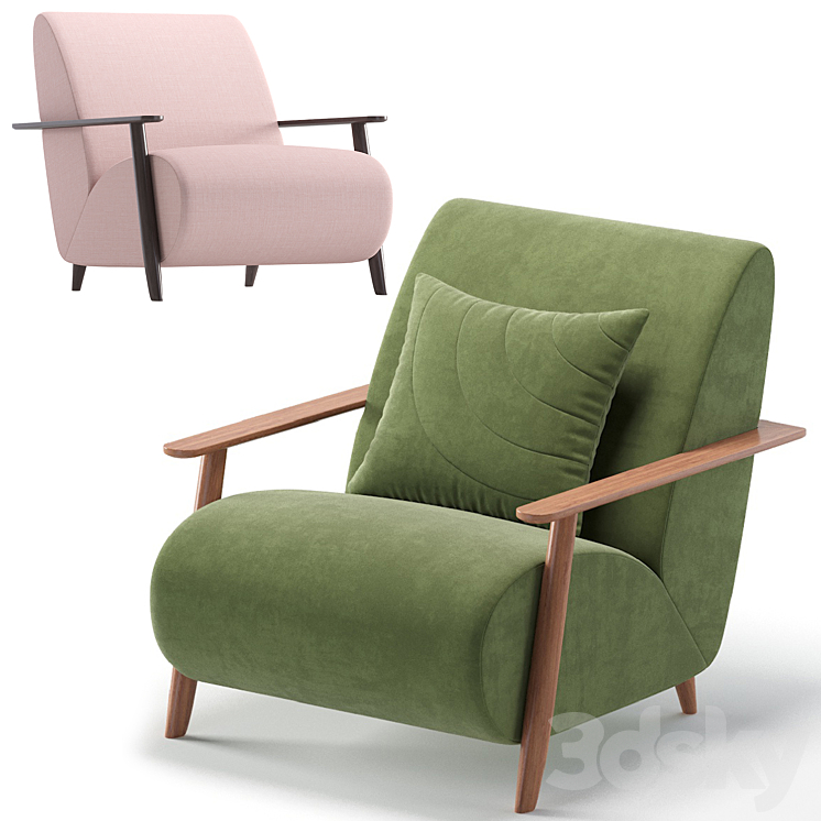 Armchair Marthan Beige Velvet By Barcelona Design 8 Colors Version 3DS Max Model - thumbnail 2