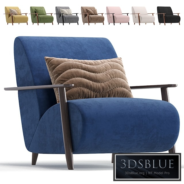 Armchair Marthan Beige Velvet By Barcelona Design 8 Colors Version 3DS Max - thumbnail 3