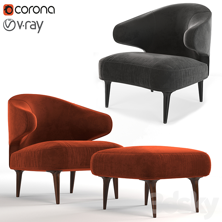 Armchair minotti aston 3DS Max - thumbnail 1