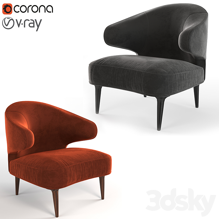 Armchair minotti aston 3DS Max - thumbnail 2