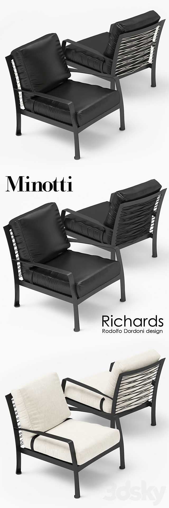 Armchair minotti richards 3DS Max Model - thumbnail 2