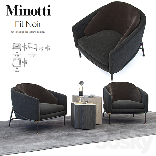 Armchair Phil Noir _ Minotti Fil Noir 3ds Max - thumbnail 1