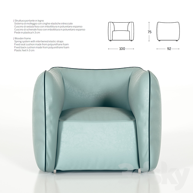 Armchair Polodivani “Carola” 3DS Max Model - thumbnail 2