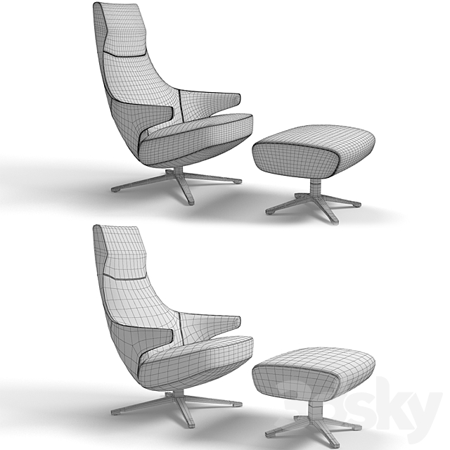 Armchair Poltrona Frau Jay 3ds Max - thumbnail 3