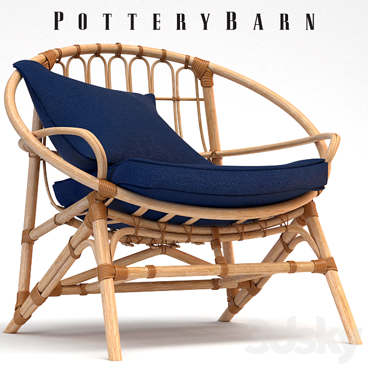 Armchair Pottery Barn Luling Rattan Chair 3DS Max Model - thumbnail 1