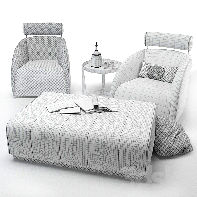 Armchair pouf and table Tecni nova 3ds Max - thumbnail 3