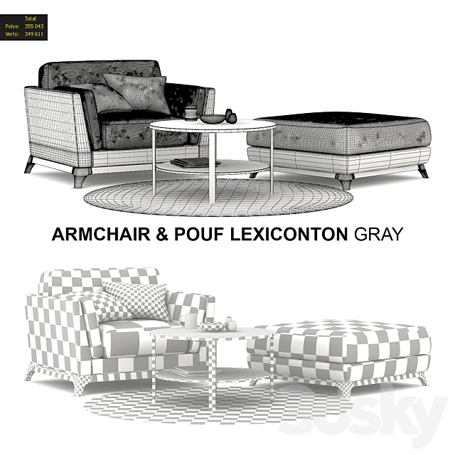 Armchair & Pouf Lexiconton GRAY 3DSMax File - thumbnail 2