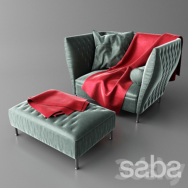 Armchair quilted (Chair) Saba Poltrona with pouf 3ds Max - thumbnail 1