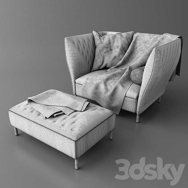 Armchair quilted (Chair) Saba Poltrona with pouf 3ds Max - thumbnail 2