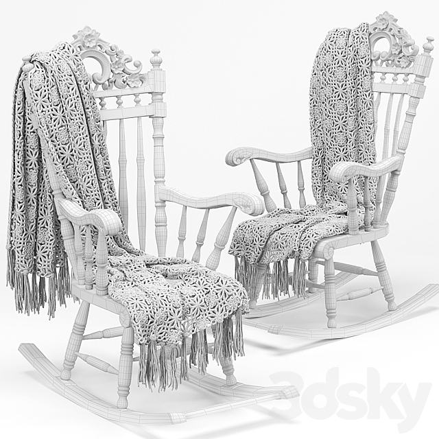 Armchair – rocking chair plaid 3ds Max - thumbnail 3