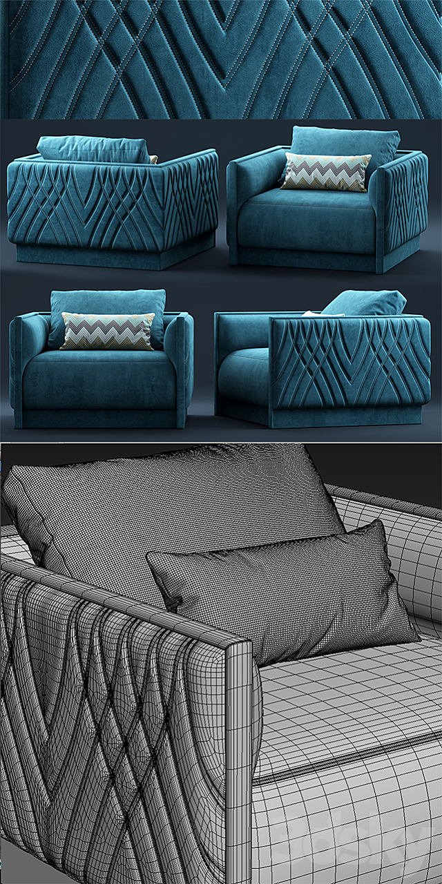 Armchair smania Miami 3DS Max Model - thumbnail 3