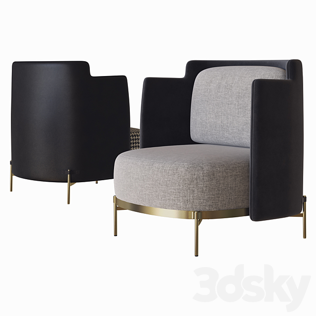 armchair with armrests tape minotti 3DS Max Model - thumbnail 2