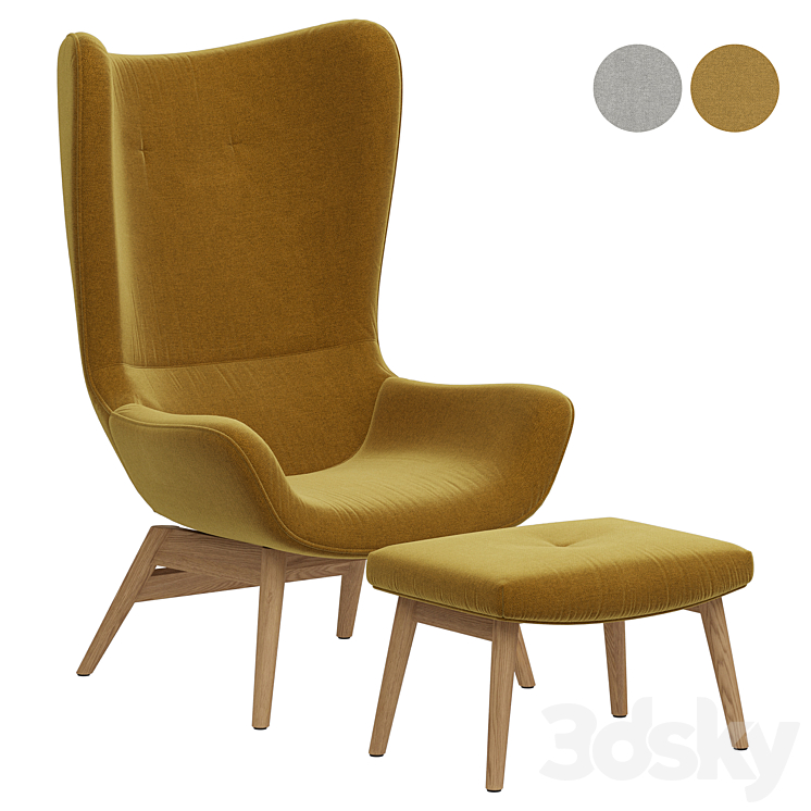 Armchair with curved edges and footrest Crueso La Redoute 3DS Max Model - thumbnail 1