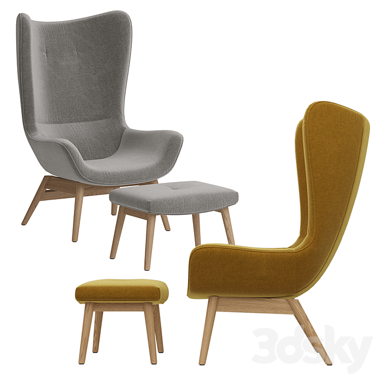 Armchair with curved edges and footrest Crueso La Redoute 3DS Max Model - thumbnail 2