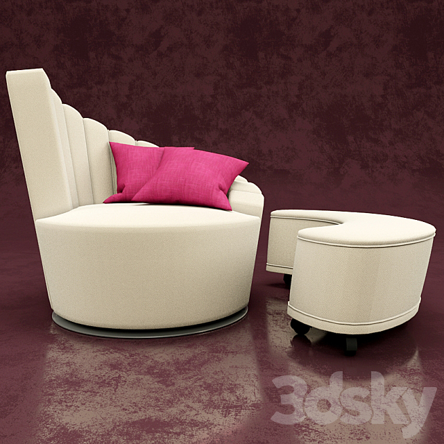 Armchair with pouf 3DS Max Model - thumbnail 2