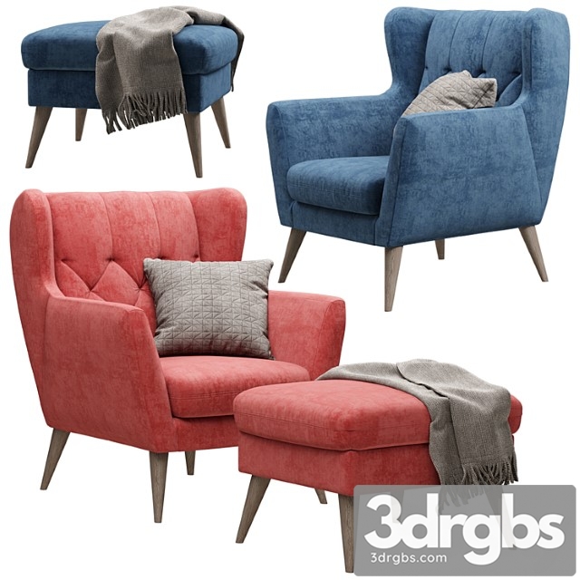 Armchair with pouf – aria mp 3dsmax Download - thumbnail 1