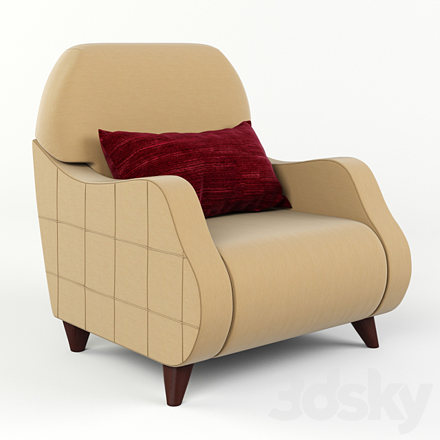 Armchair with semicircular armrests and pillow 3DSMax File - thumbnail 1