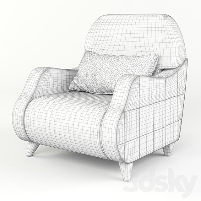 Armchair with semicircular armrests and pillow 3DSMax File - thumbnail 3