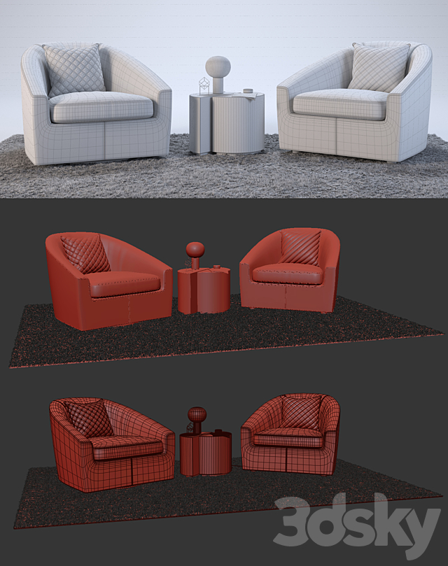 Armchairs minotti quinn 3DS Max Model - thumbnail 3