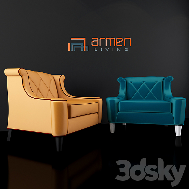 Armen Living Barrister Velvet Armchair 3DS Max Model - thumbnail 2